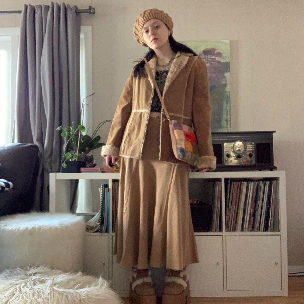 00s Tan Leather Suede and Fur Jacket